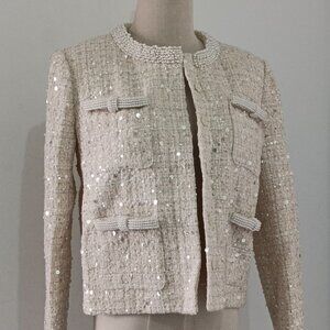Self-Portrait Cream Embellished Boucle Jacket